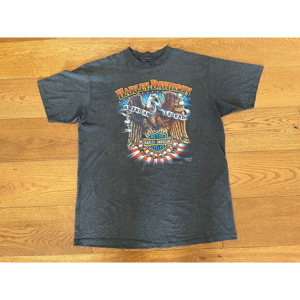 Vintage 1990 Harley Davidson 3D Emblem T Shirt American Legend Gray XL 1990s